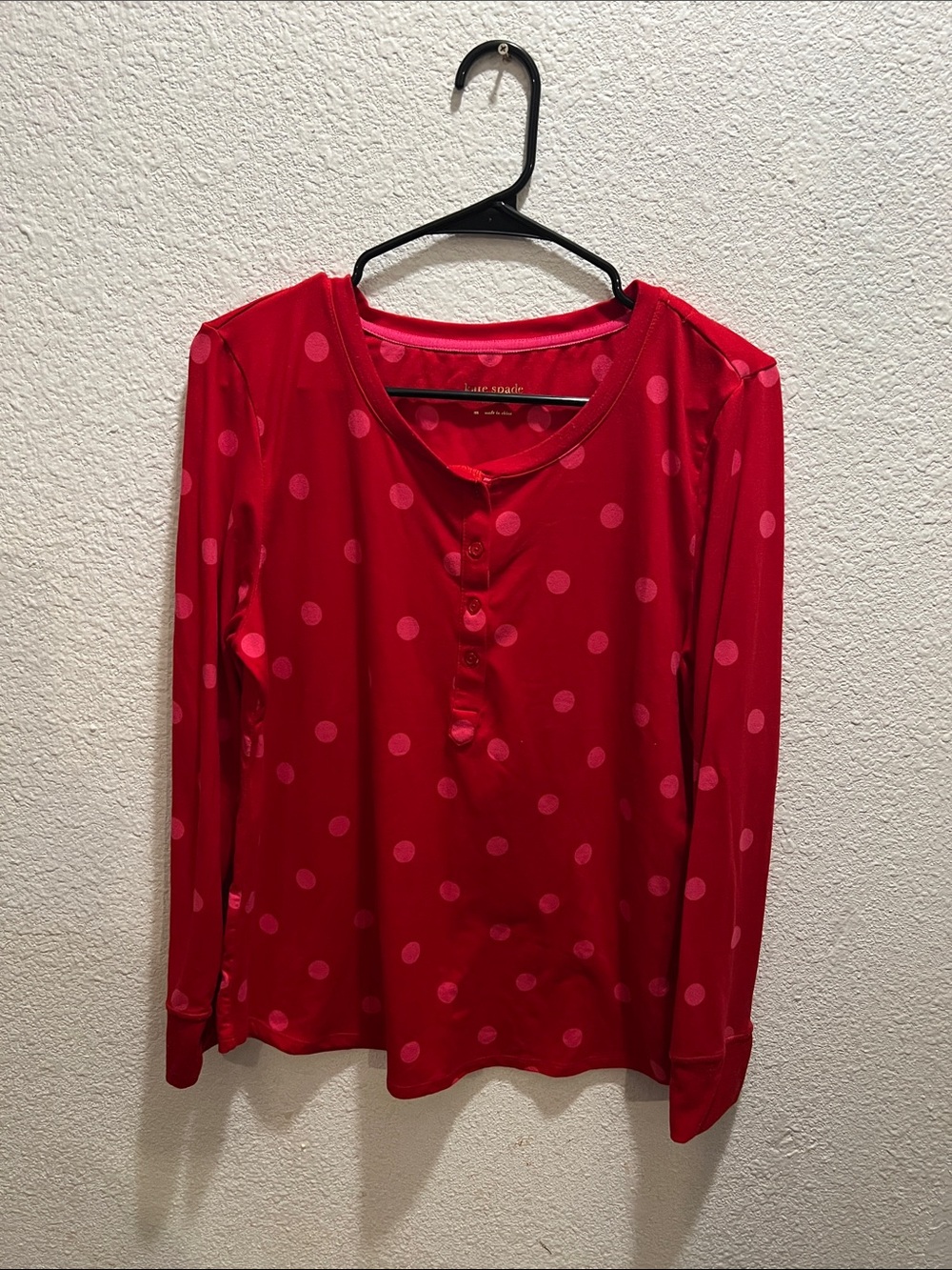 kate spade Red Long-Sleeve Polka Dot Henley Pajama Top